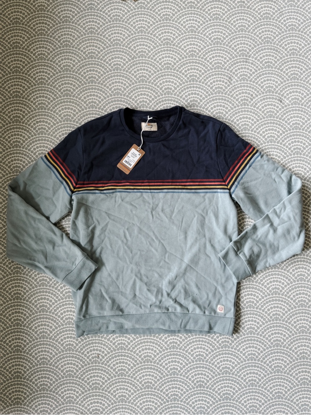 Men's Colorblock Fleece Crewneck Sweatshirt - Navy & Light Green